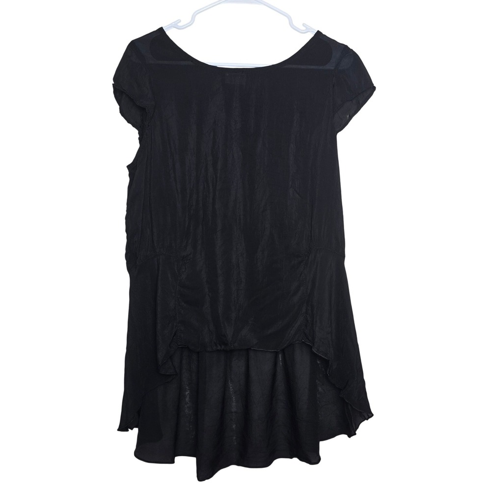 CLICK by Color Me Cotton‎ Black Cupro Rayon High Low Peplum Blouse Top Large USA